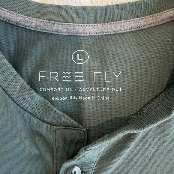 Free Fly Henley Shirt Men Large Green Button Bamboo Stretch Fishing Heritage - Picture 5 of 9